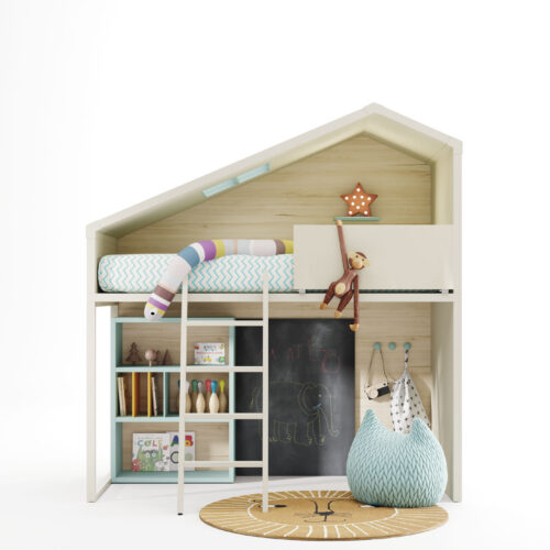 Cabaña litera infantil con ventana lateral • Cottage Kit