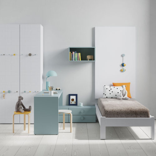 Dormitorio individual con escritorio y cajones • BOLD