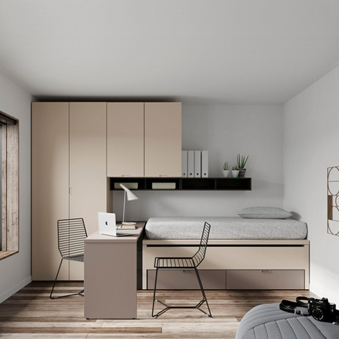 Dormitorio juvenil con cama deslizante y cajones • Nido Infinity 47