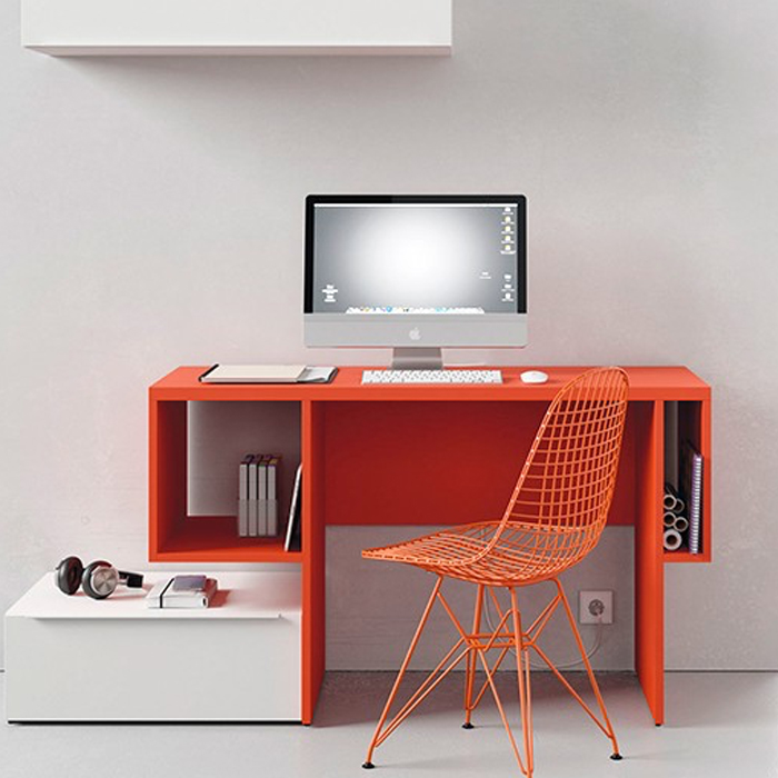 Escritorio moderno e individual con cajones naranja • Mesa Cubist