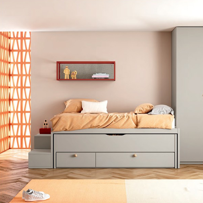Dormitorio juvenil formado por 2 camas abatibles verticales con