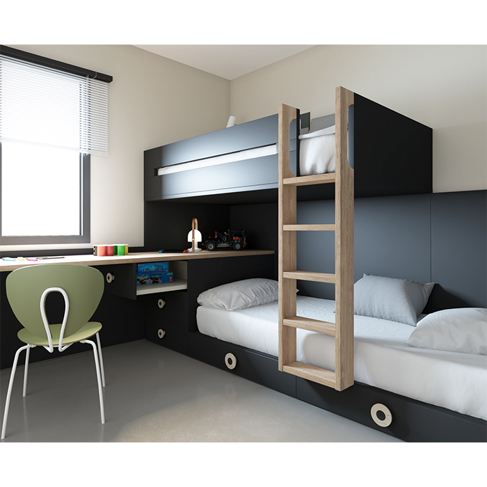 Dormitorio Juvenil con cama y escritorio con cajonera Ref YH303